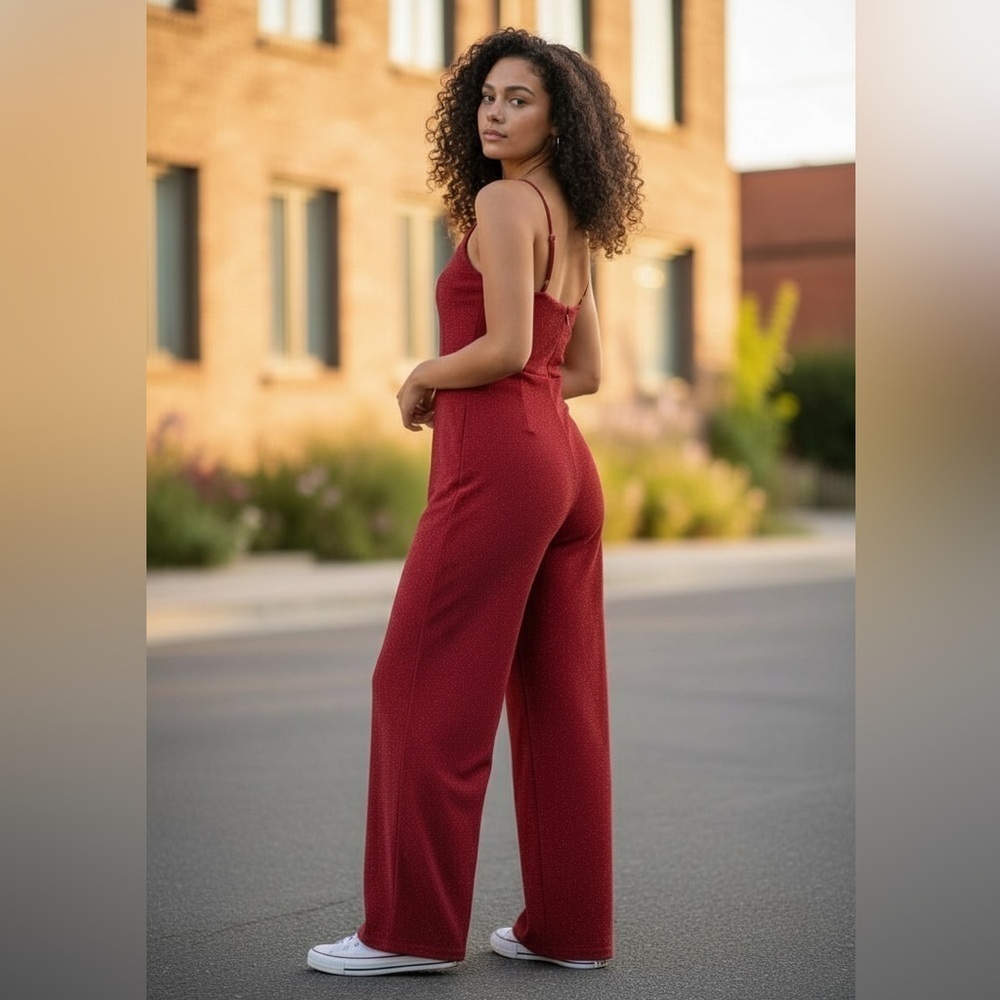 Bailey Blue Deep Red Sleeveless Jumpsuit - Picture 2 of 6